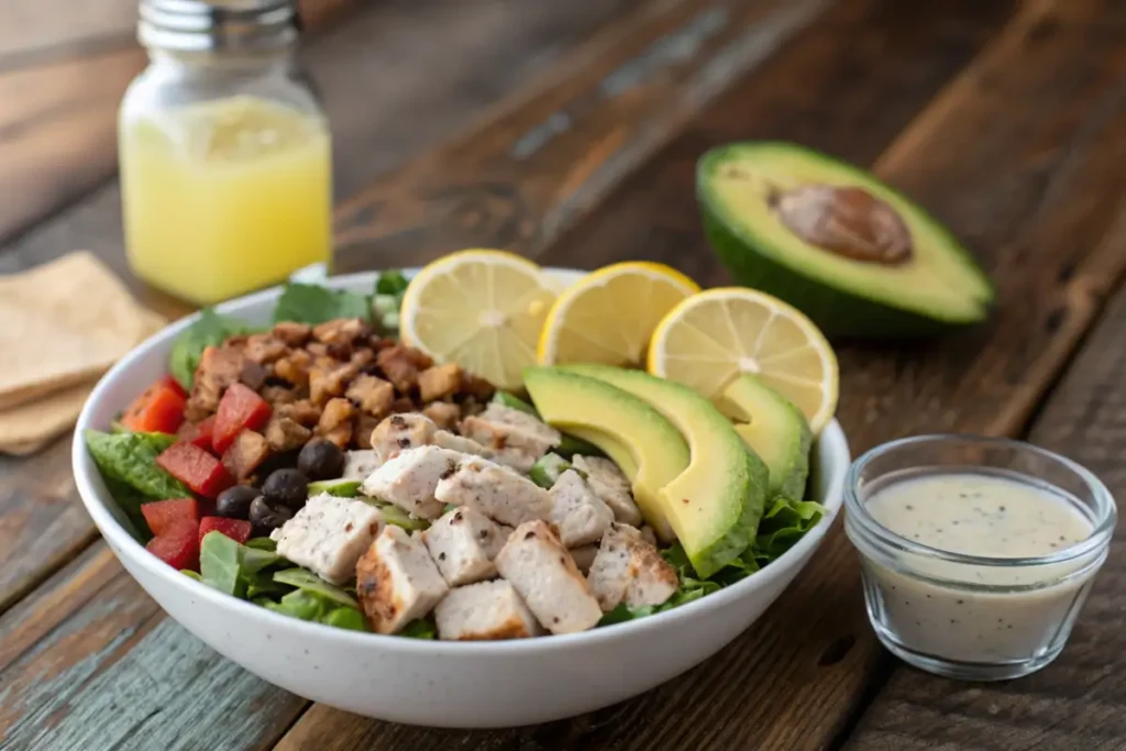 Customizable Southwest Chicken Salad with avocado and lemon wedges