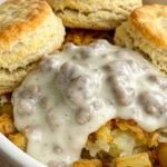 biscuits and gravy hashbrown casserole freshly baked