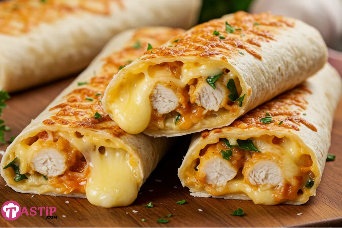 Cheesy garlic chicken wraps with melted cheese and fresh parsley