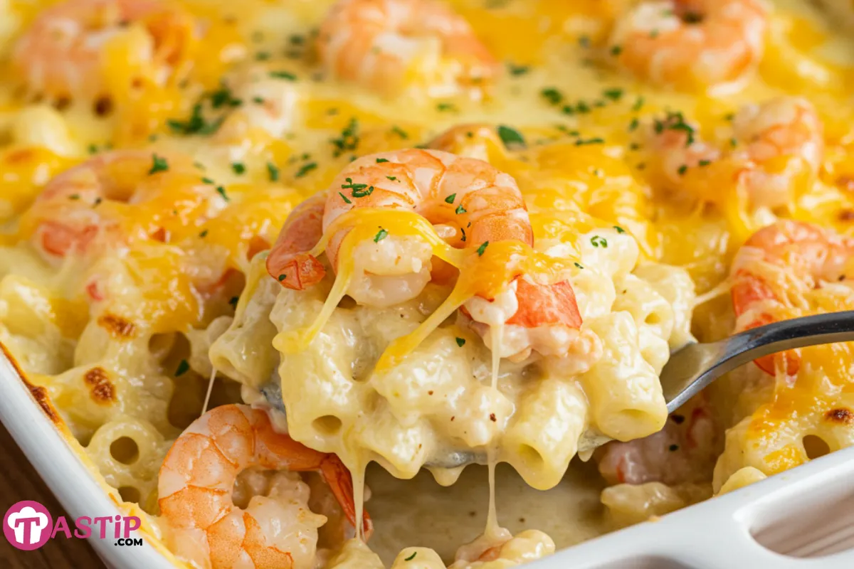 Creamy seafood mac and cheese with shrimp and crab