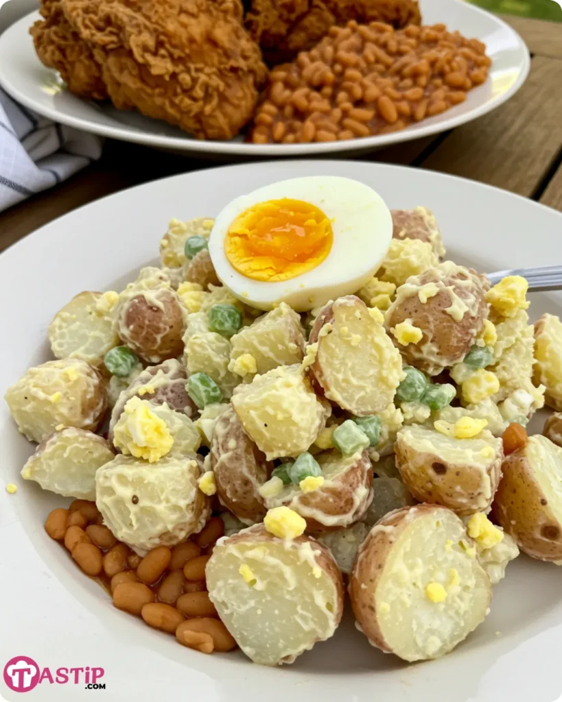 Serving Easy Southern Potato Salad with BBQ