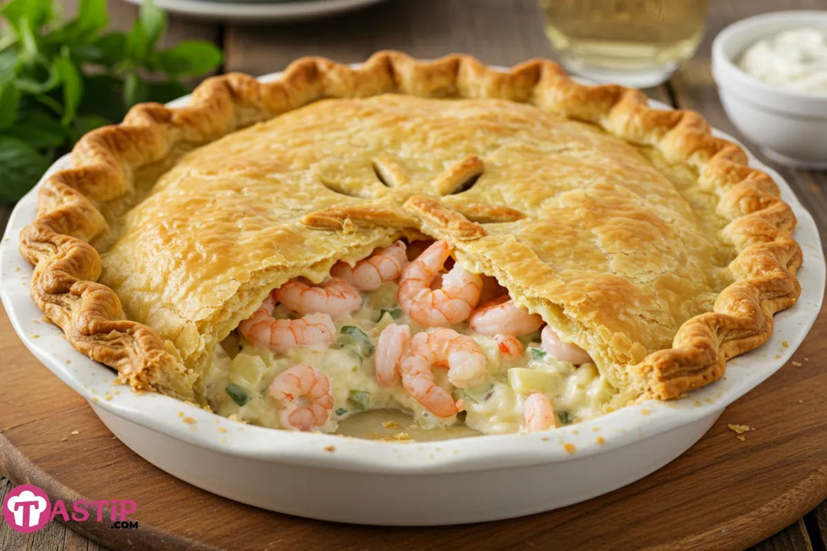 Florida Shrimp Pie with golden crust and shrimp filling