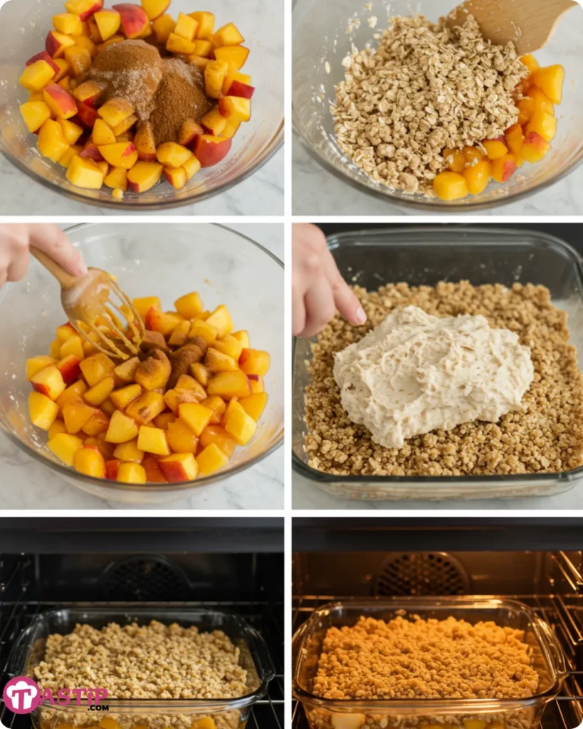 Making healthy peach crisp recipe step by step