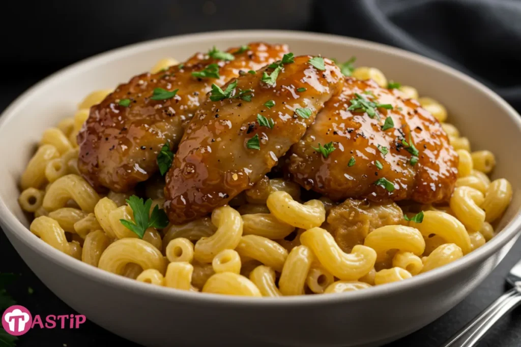 Honey Pepper Chicken Mac and Cheese in a bowl