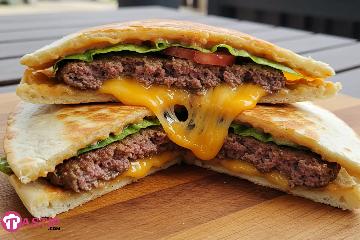 Juicy Blackstone quesadilla burger with melted cheese and crispy tortillas