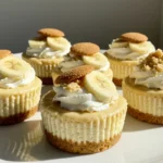 Mini Banana Pudding Cheesecakes topped with whipped cream and bananas