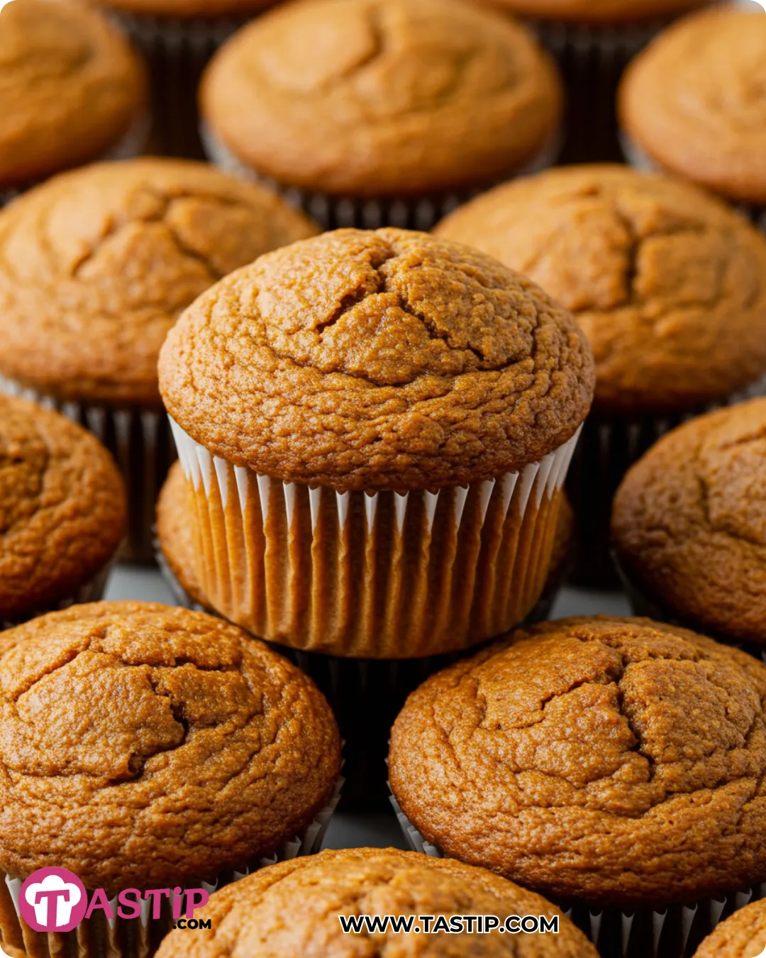 Easy One-Bowl Pumpkin Muffins with tall domes and soft crumb