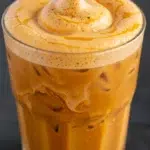 Iced Pumpkin Cream Chai Tea with marbled pumpkin cold foam