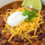 Pumpkin Chili topped with cheddar, sour cream, and cilantro