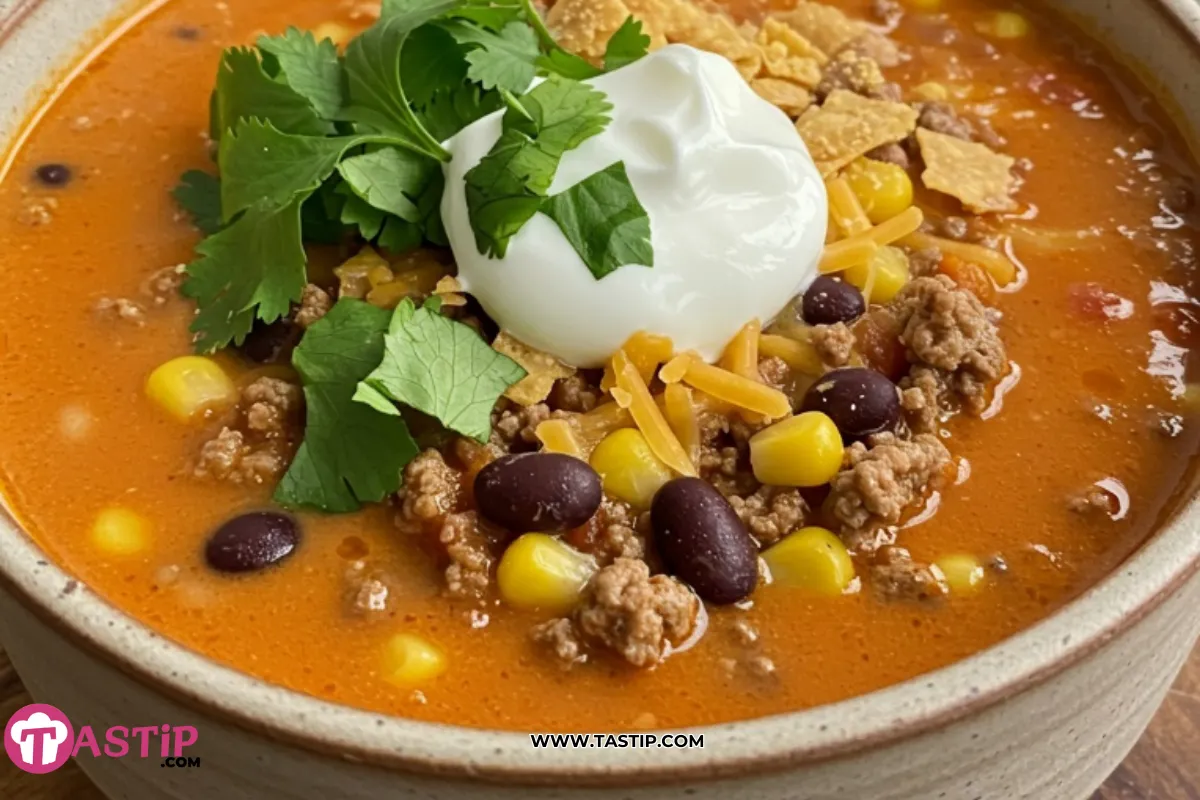 Creamy Cheesy Ground Beef Taco Soup Recipe