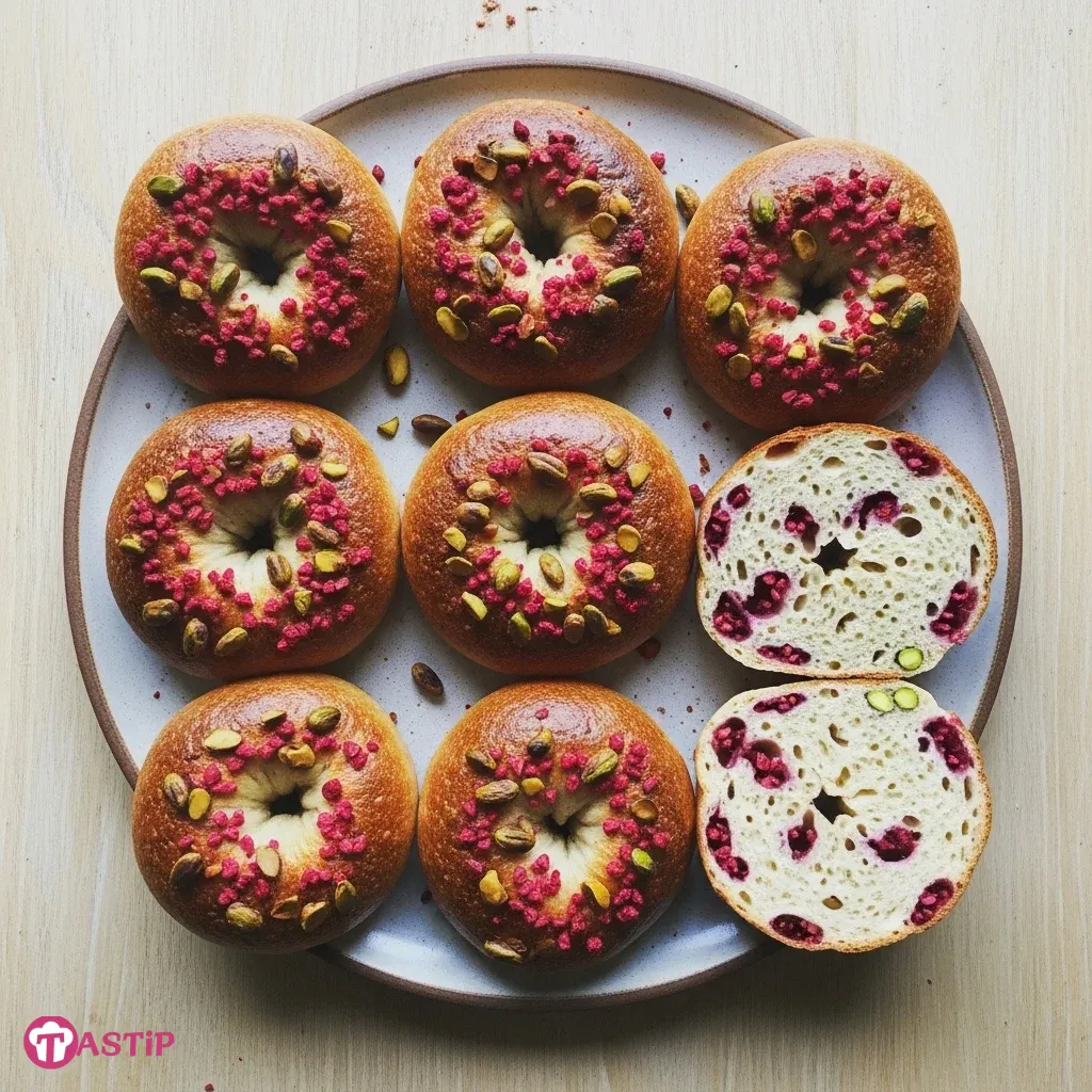 Raspberry Pistachio Sourdough Bagels