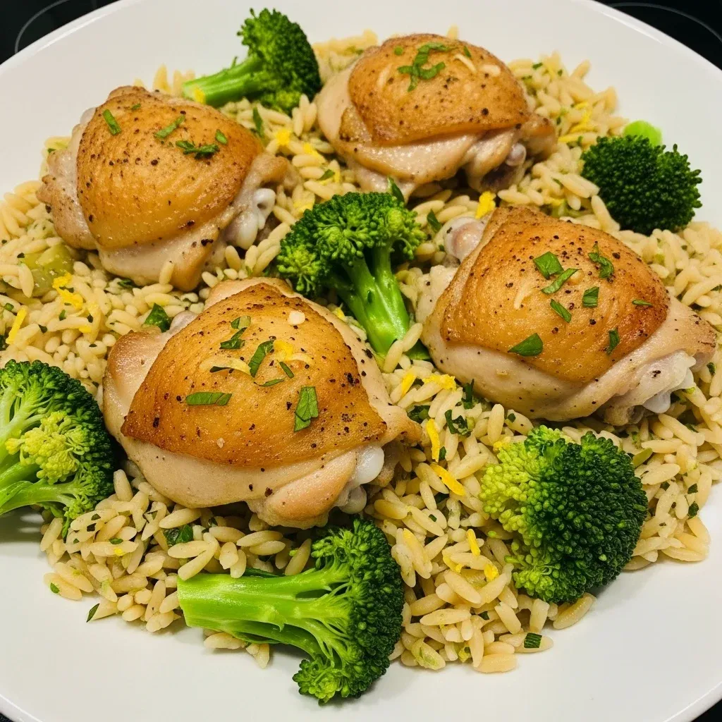 Chicken Thighs with Orzo & Broccoli