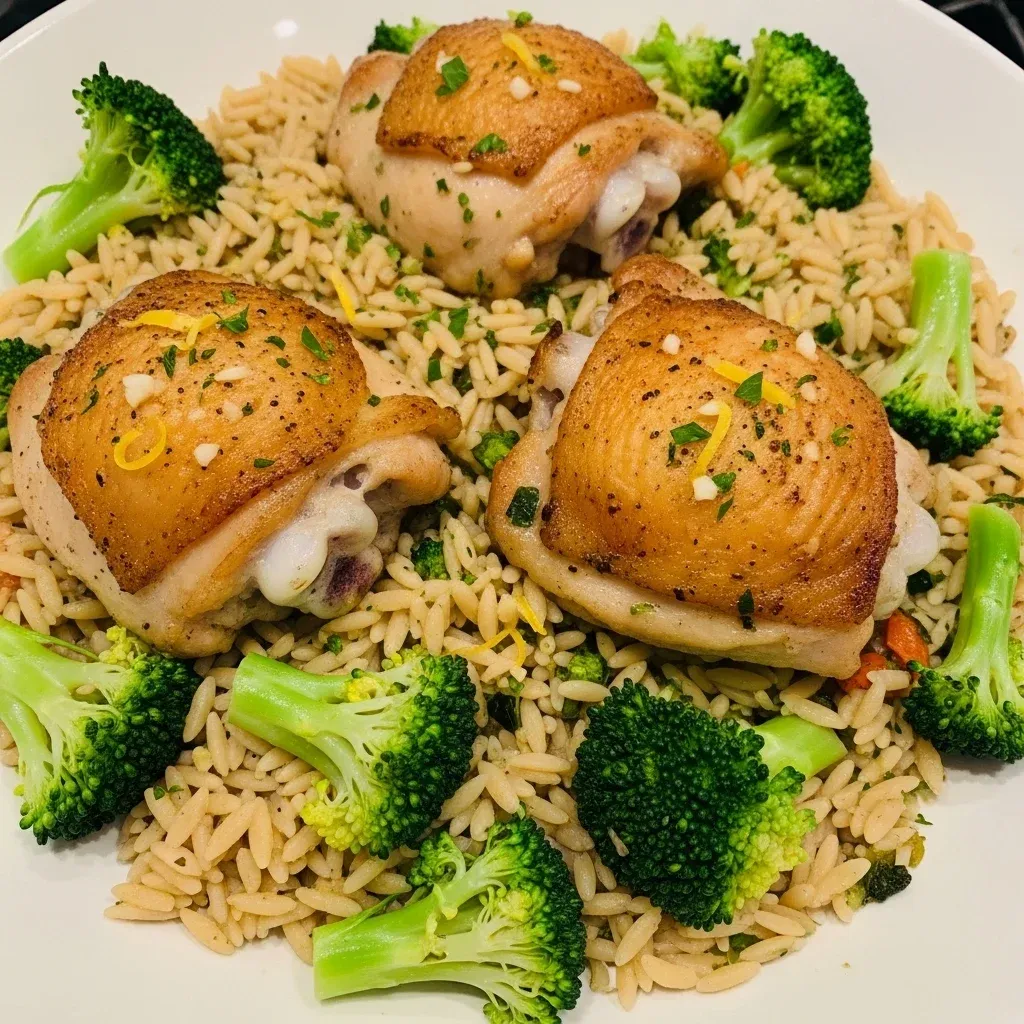Chicken Thighs with Orzo & Broccoli