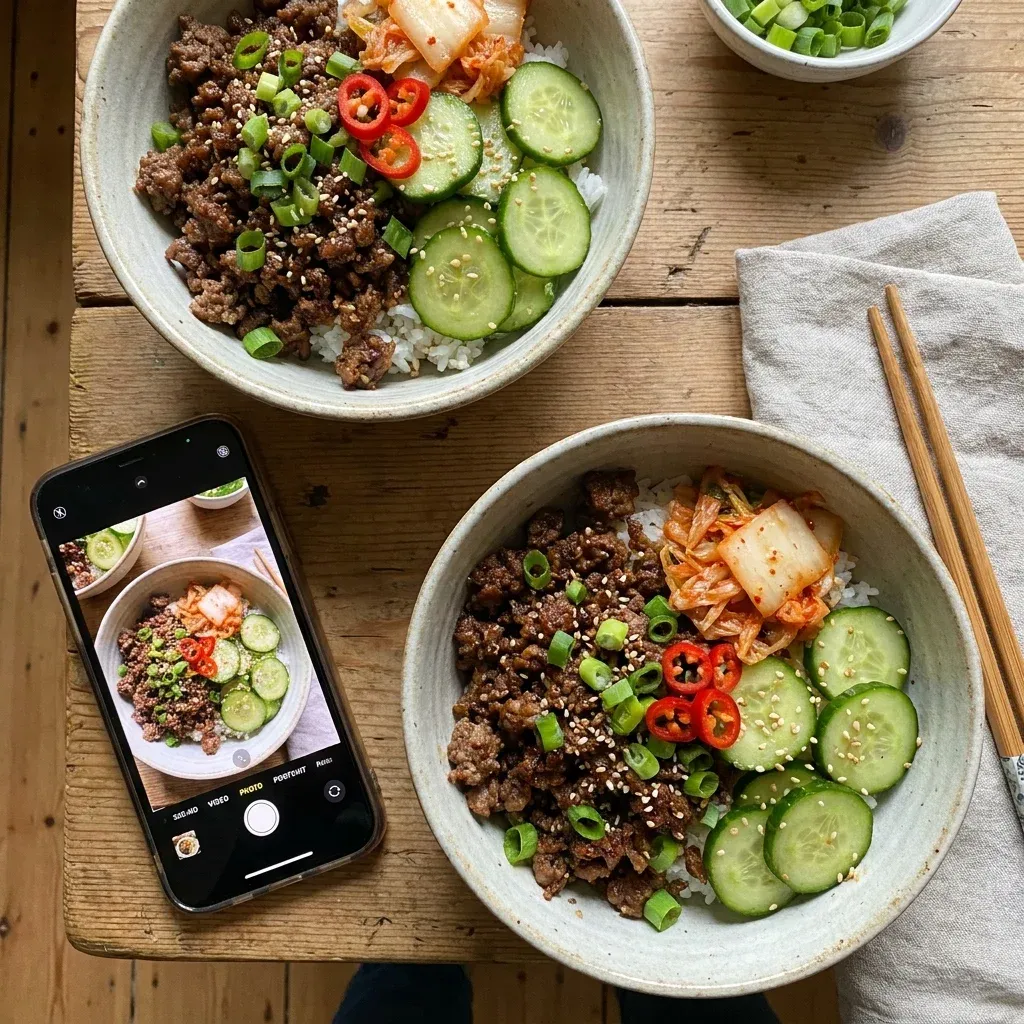 Korean Ground Beef Bowls with Cucumber Salad