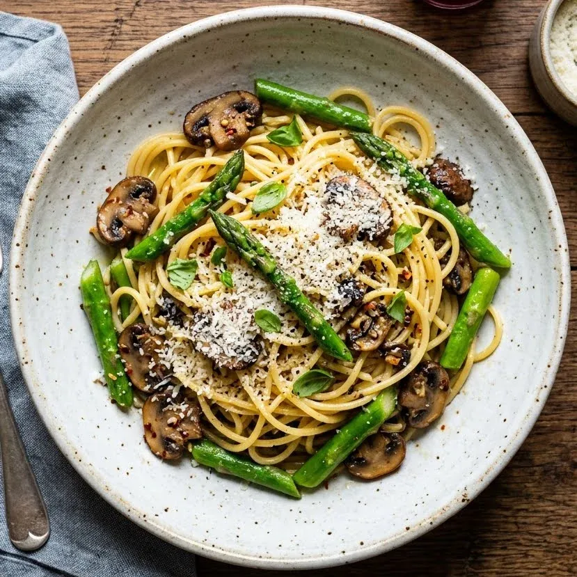 Stanley Tucci’s Asparagus Mushroom Pasta