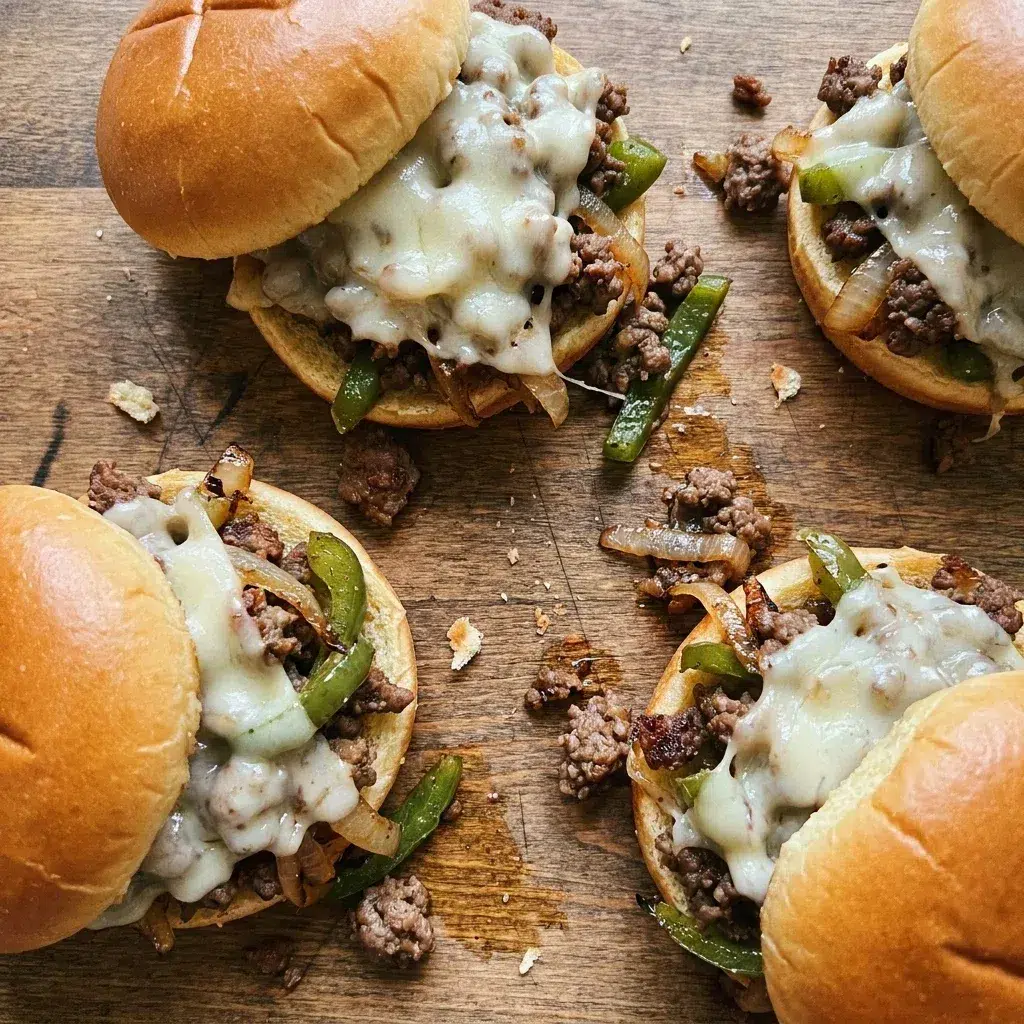 Philly Cheesesteak Sliders with Ground Beef