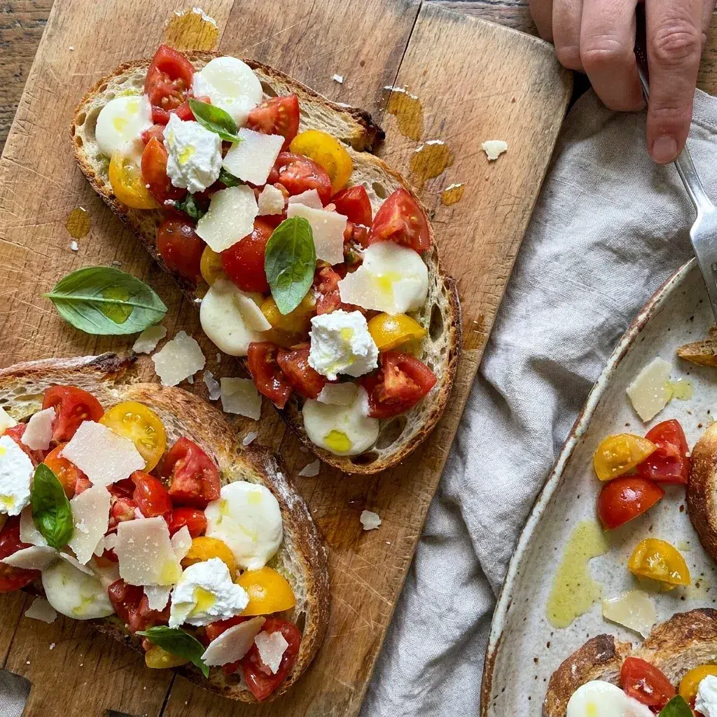 Tomato and Three Cheese Bruschetta