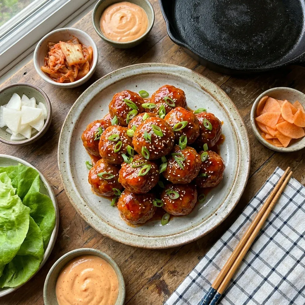 Korean BBQ Meatballs with Spicy Mayo