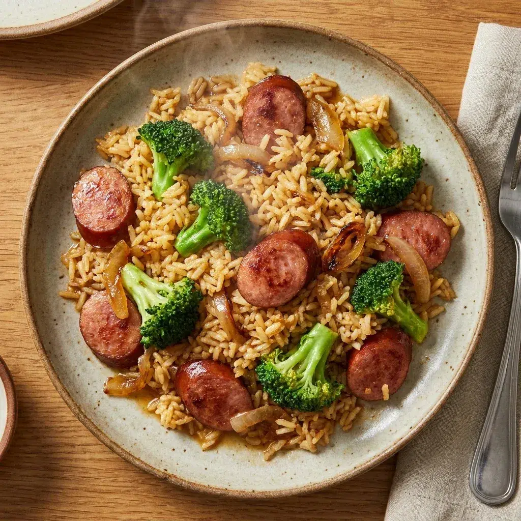 One Pan Kielbasa and Broccoli Rice