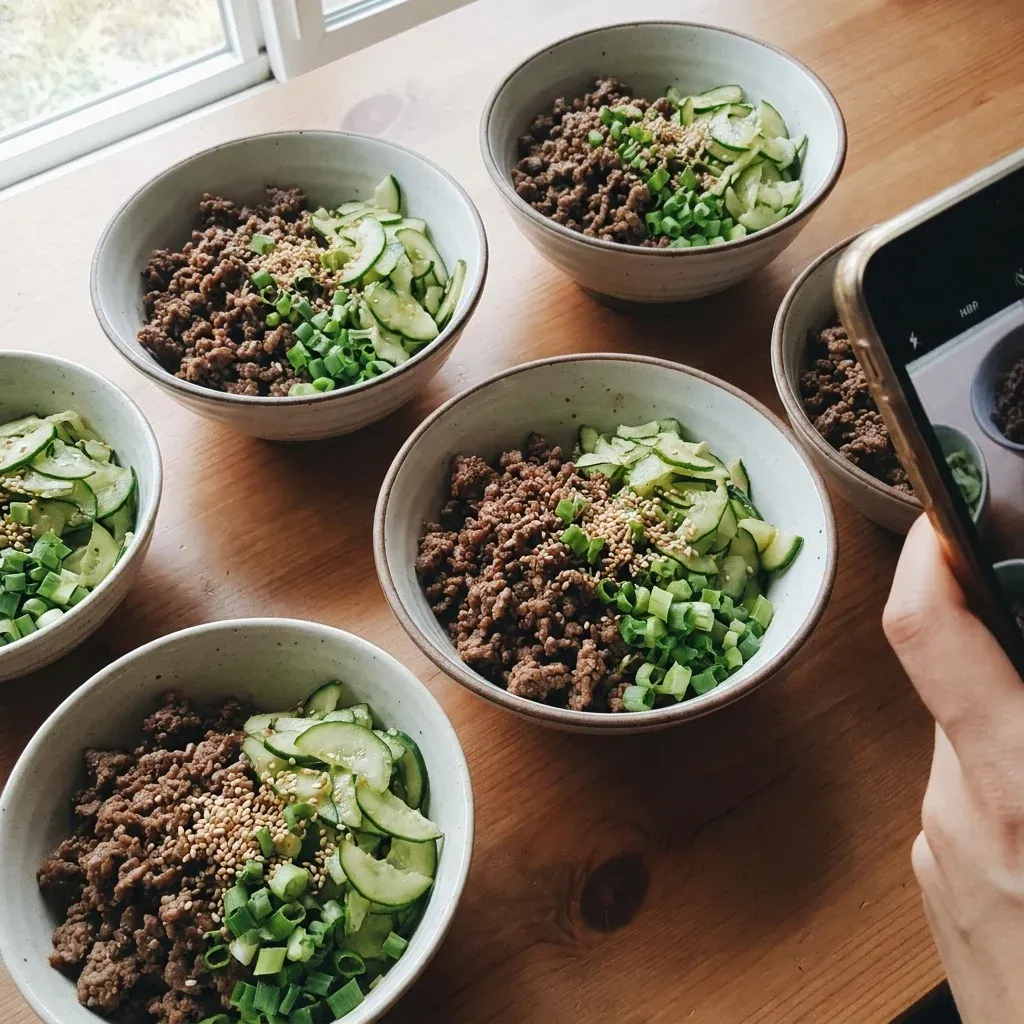 Korean Ground Beef Bowls with Cucumber Salad