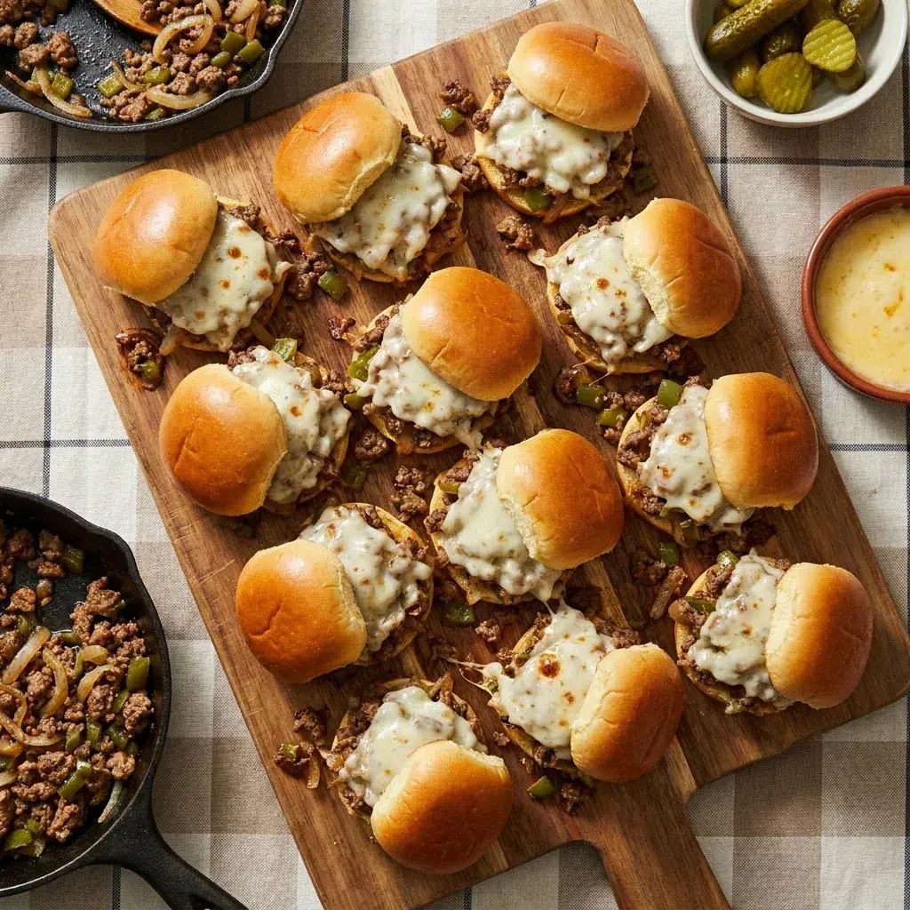 Philly Cheesesteak Sliders with Ground Beef