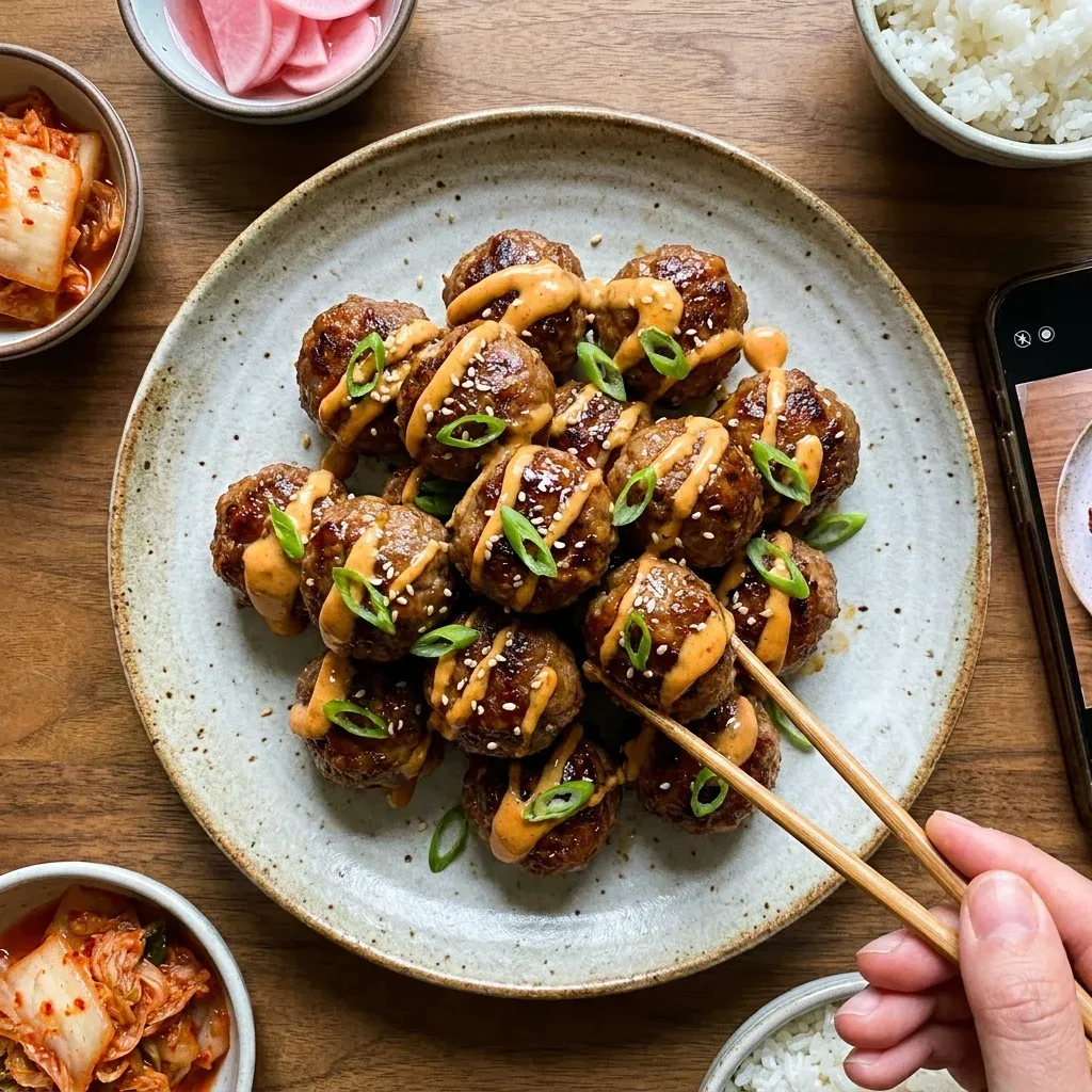 Korean BBQ Meatballs with Spicy Mayo