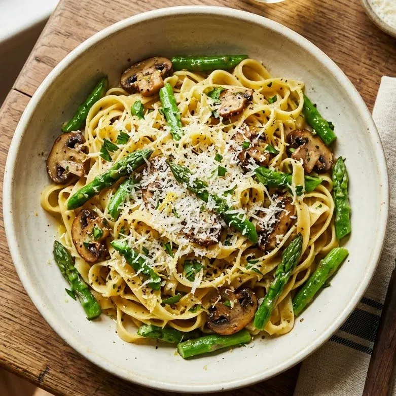 Stanley Tucci’s Asparagus Mushroom Pasta