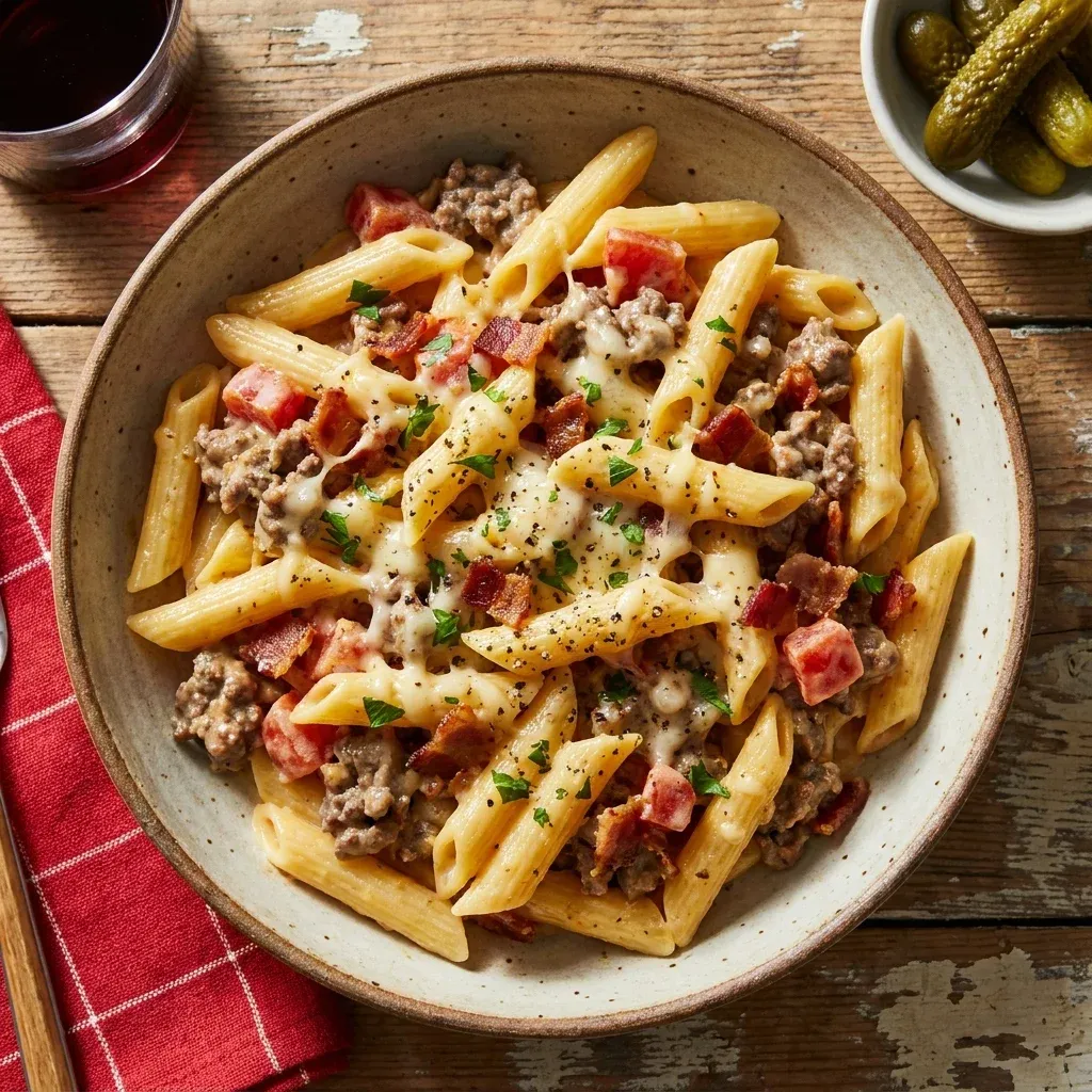 Bacon Cheeseburger Alfredo Pasta
