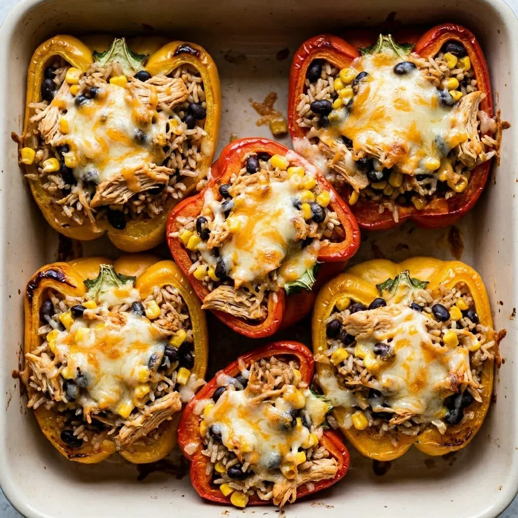 Shredded Chicken & Rice Stuffed Peppers