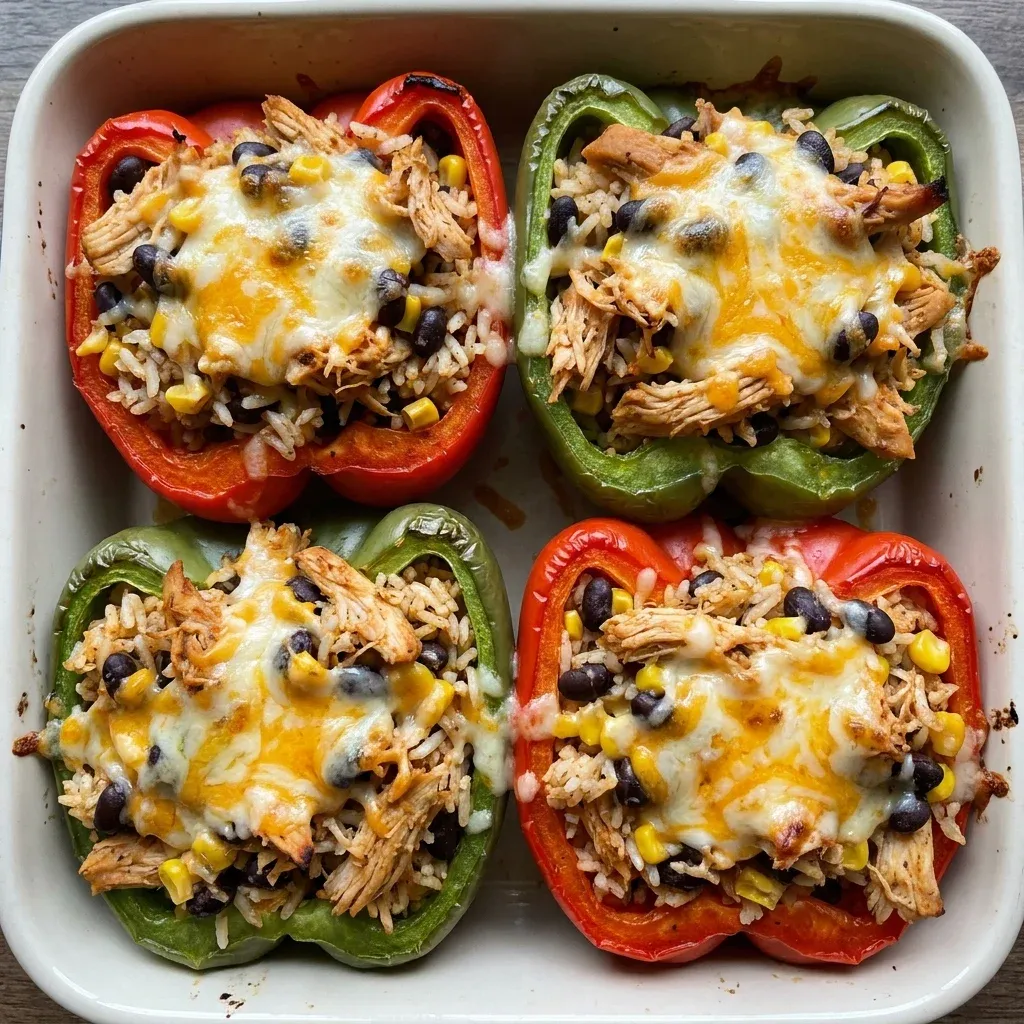 Shredded Chicken & Rice Stuffed Peppers